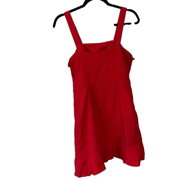 Mango Red Pure Linen Sheath Ruffle Peplum Mini Dress - Picture 6 of 9